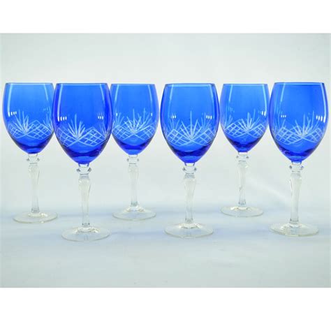 Wine Glass Blue With Clear Etching 6 Piece Set 14349403 Shopping Great Deals