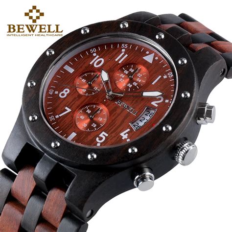 BEWELL Luxury Brand Men's Wood Quartz Wrist Watch Men Sport Waterproof ...