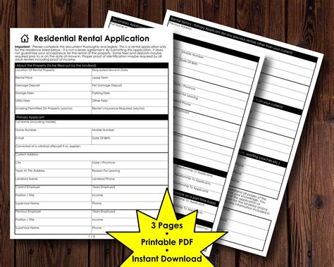Residential Rental Application Form | Printable PDF | Instant Digital ... 