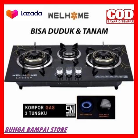 Kompor Gas Kaca Tungku Welhome In Tanam Dan Meja Tempered Glass