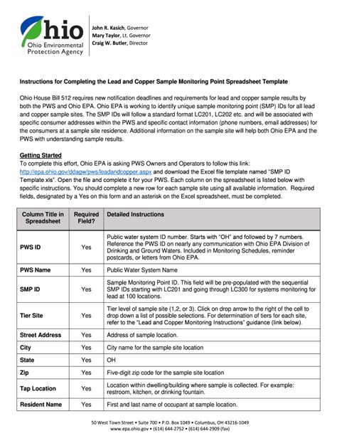 Fillable Online Epa State Oh Instructions For Completing The Lead And