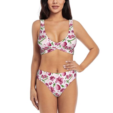 Rocae Lilies Flowers For Bikini Set For Women Two Piece Sexy High Swimsuits Split Crossover