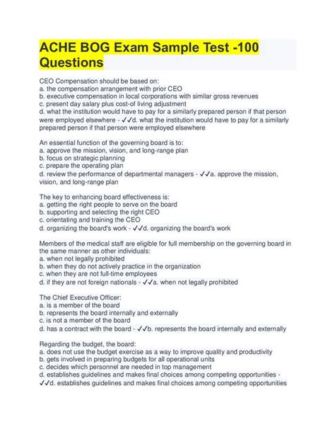 Ache Bog Exam Sample Test 100 Questions In 2022 Exam 100 Questions