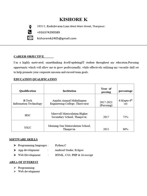 Kishore Resume Download Free Pdf Web Development Web Application