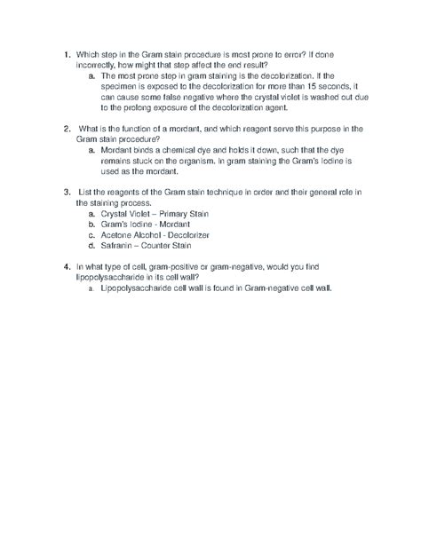 Gram Stain Procedure: Common Errors & Functions of Reagents - Studocu