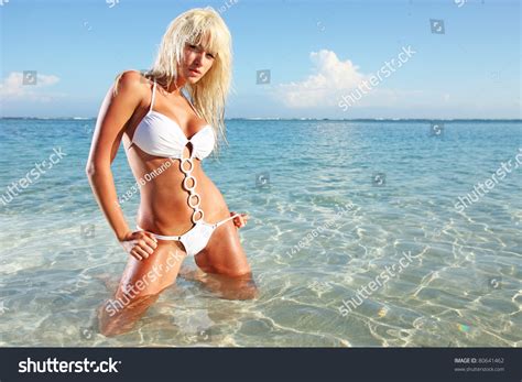 Sexy Blond Model White Bikini Stock Photo 80641462 Shutterstock