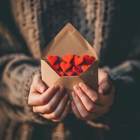 Woman Holding Letter Full Of Red Hearts In Her Hands Stock Illustration Illustration Of