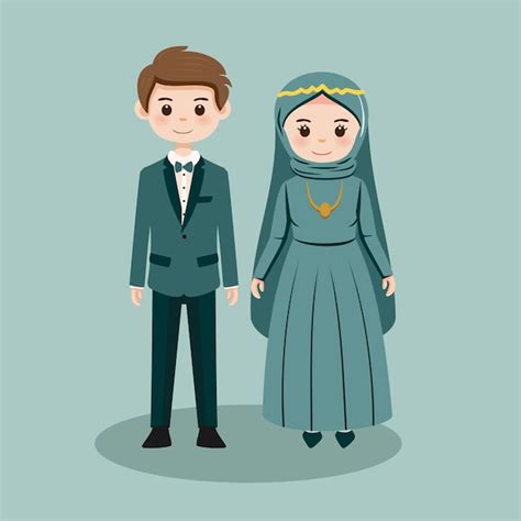 Premium Vector Romantic Muslim Wedding Couple Cartoon