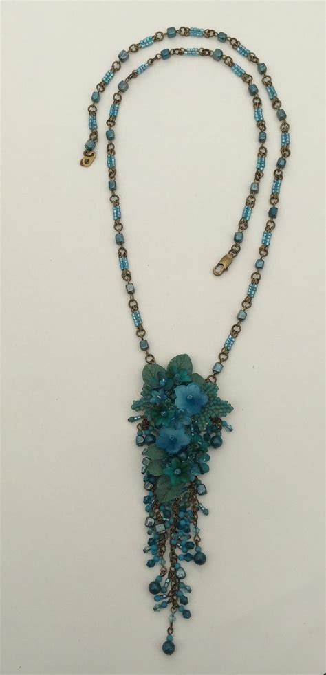 Teal Pendant Handbeaded Necklace Designed By Vintage Jewelry Designer