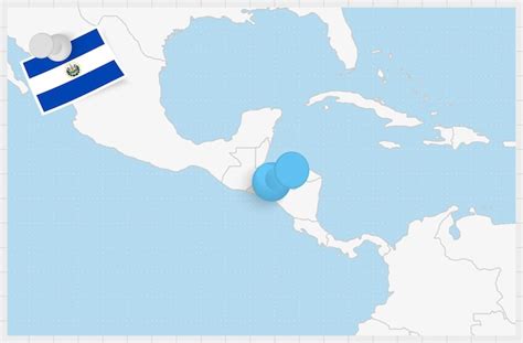 Mapa De El Salvador Con Un Alfiler Azul Anclado Bandera De El Salvador