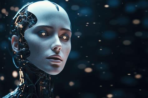 Cara De Robot Femenino Sobre Fondo Oscuro Inteligencia Artificial Ia