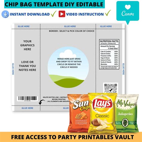 Chip Bag Template Instant Download Chip Bag Printable Canva Etsy