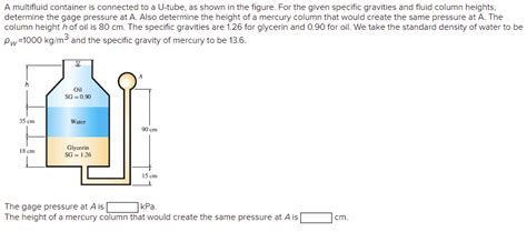 Solved A Multifluid Container Is Connected To A U Tube As Chegg