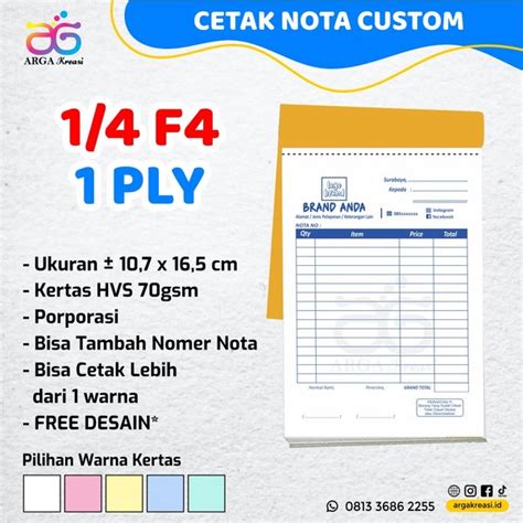 Jual Cetak Nota Custom Ply F A Kertas Ncr Kwitansi Custom