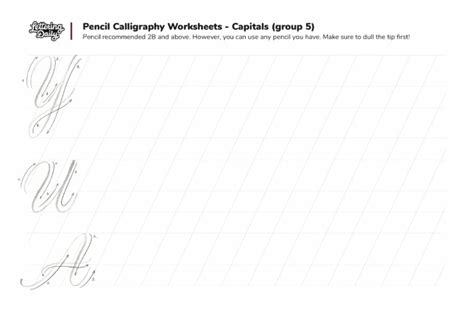 Pencil Calligraphy Worksheets Capitals (Group 5) Lettering Daily | PDF