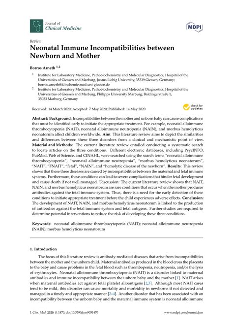 Pdf Neonatal Immune Incompatibilities Between Newborn And Mother