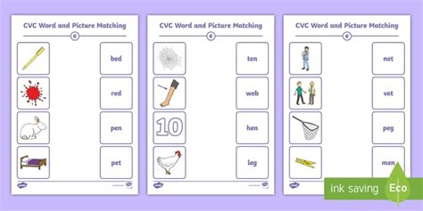 Cvc Word And Picture Matching Worksheets E Profesor Hizo