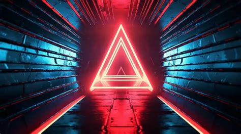 Triangular Neon Lights Illuminating Futuristic Tunnel In 3d Render