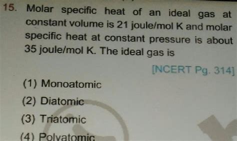 Answered 15 Molar Specific Heat Of An Ideal Gas At Constant Volume Is