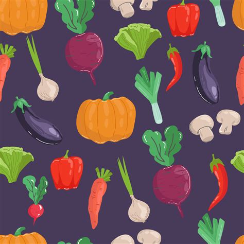 Seamless Pattern With Hand Drawn Colorful Doodle Vegetables Sketch