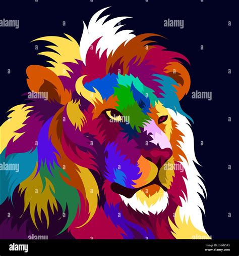 Illustration Colorful Lion Head With Pop Art Style Stock Vector Image