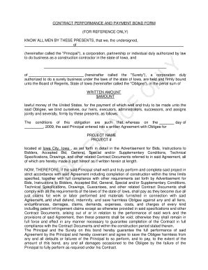 Fillable Online Facilities Uiowa Contract Performance And Payment Bond