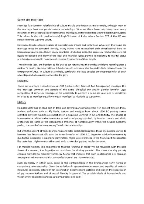 Same Sex Marriage Pdf Same Sex Marriage Marriage Is A Common Relationship Of Culture That Is