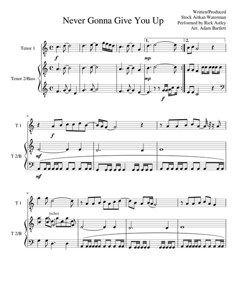 Never Gonna Give You Up A Capella Sheet Music For Piano Download Free In Pdf Or Midi