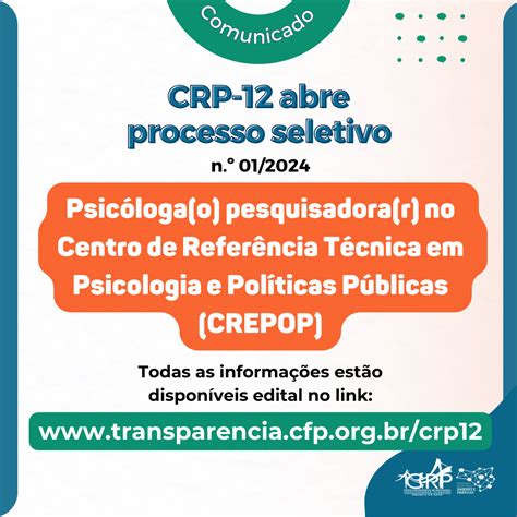 Conselho Regional de Psicologia CRP 12 abre processo seletivo nº 01 2024