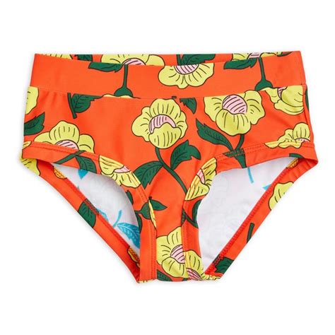 Mini Rodini High Waist Floral Bikini Bottoms Orange Smallable
