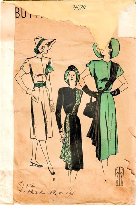 1940s Butterick 4129 Vintage Sewing Pattern Misses One Piece Vintage