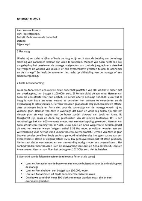 Memo 5 - JURIDISCH MEMO 5 Aan: Yvonne Rococo Van: Projectgroep 5 ...