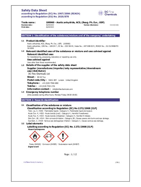 Fillable Online Safety Data Sheet Acetic Acid Anhydride Fax Email Print Pdffiller