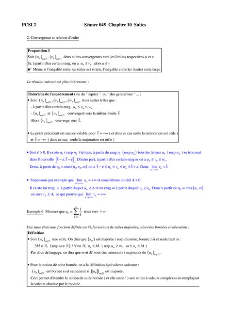 Suite Limites Et Ordre Partie Pcsi S Ance Chapitre Suites