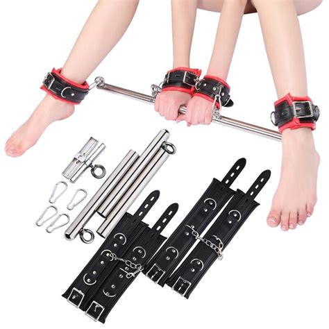 Unisex Removable Stainless Steel Spreader Bar Sex Hand Cuffs Ankle Cuff