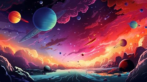 Premium Vector | A painting of a planet and the sky with the stars