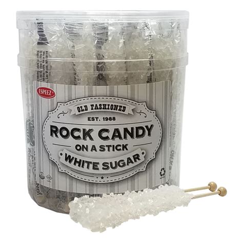 White Sugar Flavored Rock Candy Crystal Sticks Tub Of 36 All City Candy