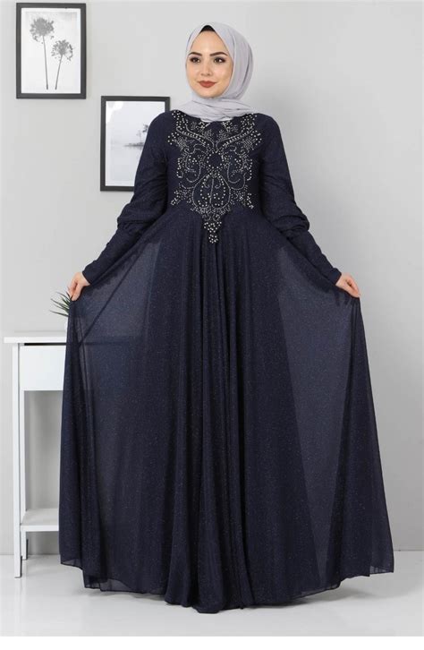 Indigo Hijab Evening Dress Sefamerve