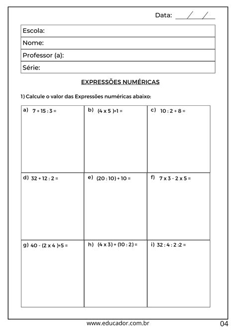 Problemas Com Expressões Numéricas 5o Ano Com Gabarito