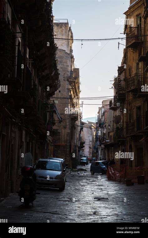 Typical Narrow Street Of The Old Town Balaro Area Of Palermo Italy