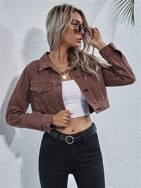 Flap Pocket Crop Denim Jacket Cropped Denim Jacket Women Denim Jacket Women Cropped Denim Jacket