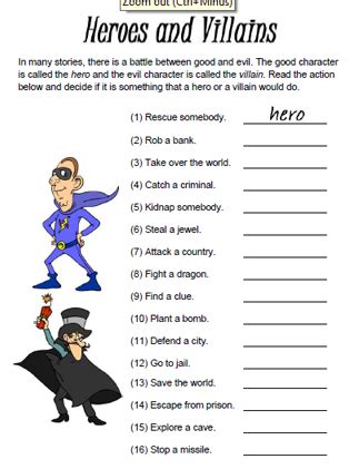 Heroes And Villains Worksheet