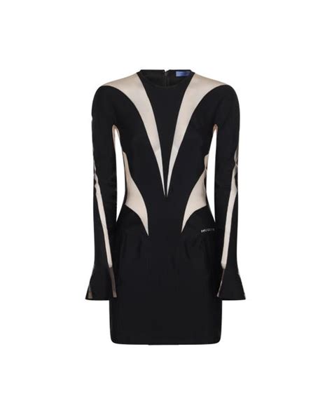 Mugler Black And Nude Stretch Illusion Mini Dress Lyst