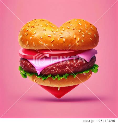 Heart Shaped Burger On Pink Background Pixta