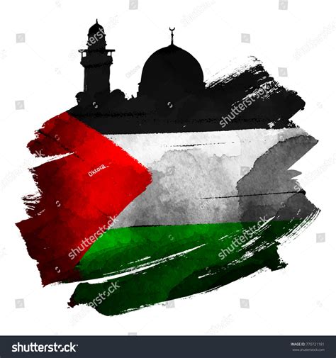 Al Quds Mosque Silhouette With Palestine Flag On Royalty Free Stock