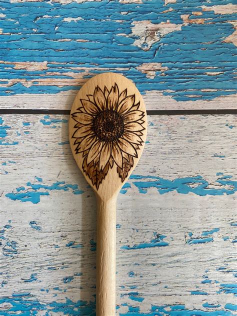 Hand Burned Sunflower Wooden Spoons Etsy