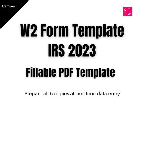 W2 Form IRS 2023 Fillable PDF With Print and Clear Buttons Generate W2 ...