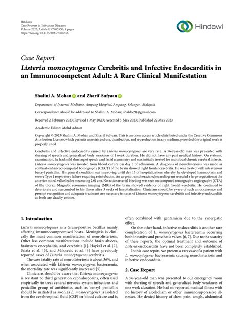 Pdf Listeria Monocytogenes Cerebritis And Infective Endocarditis In