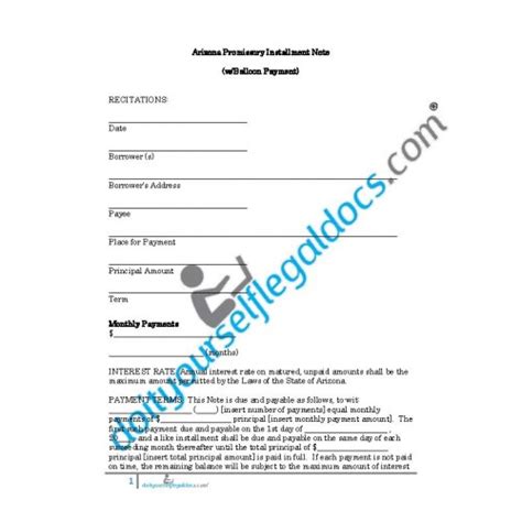 Promissory Note Template Arizona