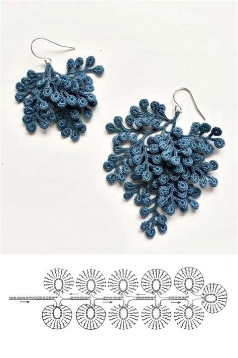 Two Crocheted Earrings Are Next To Each Other On A White Background And